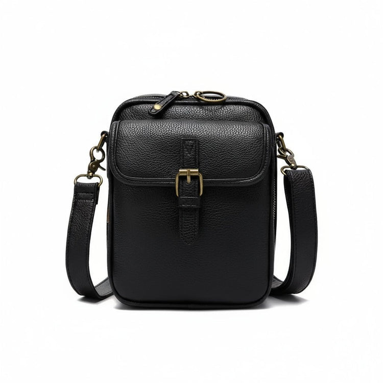 Dorian – Leather Crossbody Bag | Men's Compact Shoulder Bag With Multiple Zipper Pockets Crossbody Bag Neriona Black