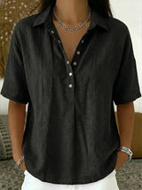 Luna – Casual Button-Up Shirt | Lightweight Collared Blouse For Everyday Wear Neriona Black