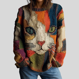 Mireya – Colorful Artistic Cat Sweater | Cat Print Pullover For Women Neriona