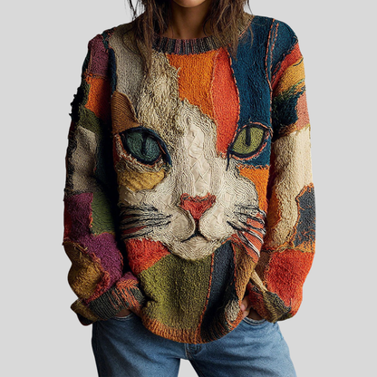 Mireya – Colorful Artistic Cat Sweater | Cat Print Pullover For Women Neriona