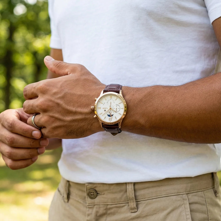 Lige Leather Classic Watch | With Moonphase Detail and Luminous Hands for Everyday and Business Wear Neriona