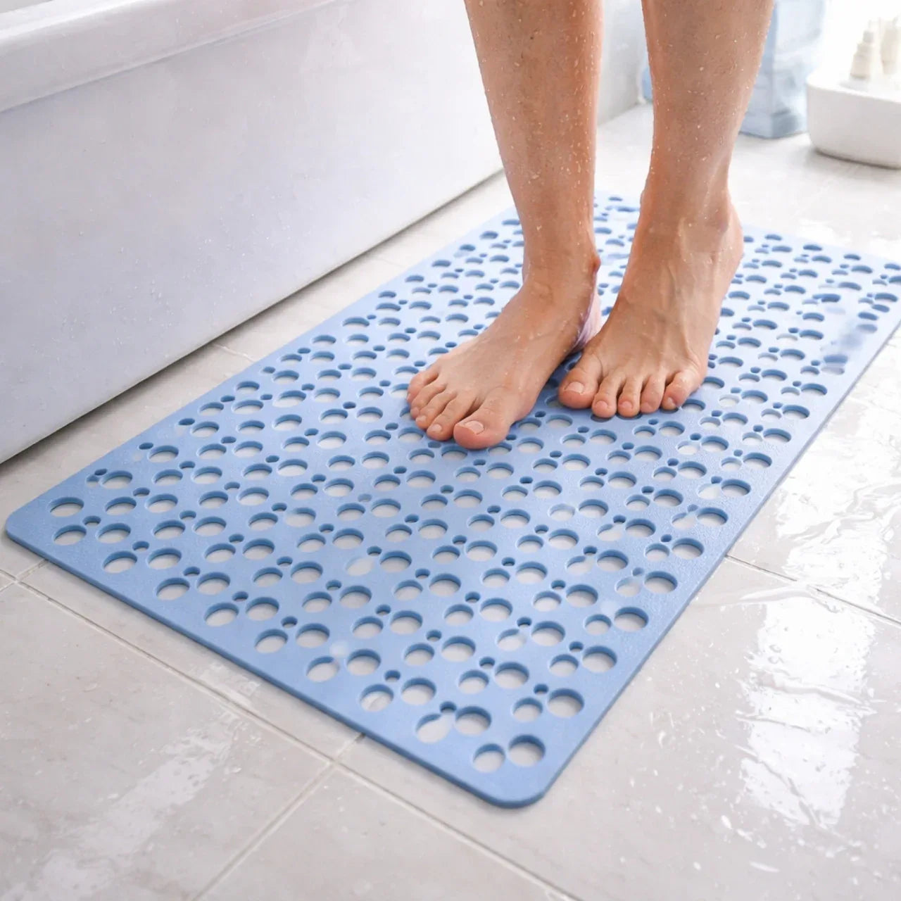 Non Slip Bath Mat – Strong Grip With Suction Base | Shower Mat With Drain Design For Stable And Safer Use In Bathroom Neriona Blue