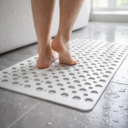 Non Slip Bath Mat – Strong Grip With Suction Base | Shower Mat With Drain Design For Stable And Safer Use In Bathroom Neriona White