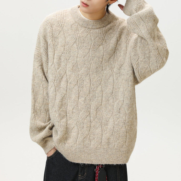 Frederick – Brushed Cable Knit Sweater | Oversized Crewneck Fit