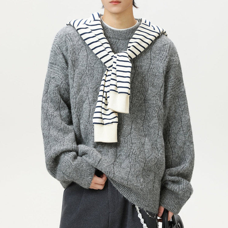 Frederick – Brushed Cable Knit Sweater | Oversized Crewneck Fit