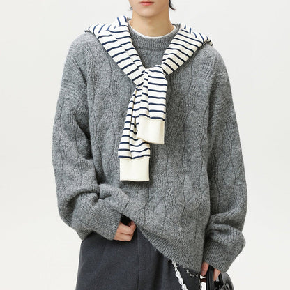 Frederick – Brushed Cable Knit Sweater | Oversized Crewneck Fit