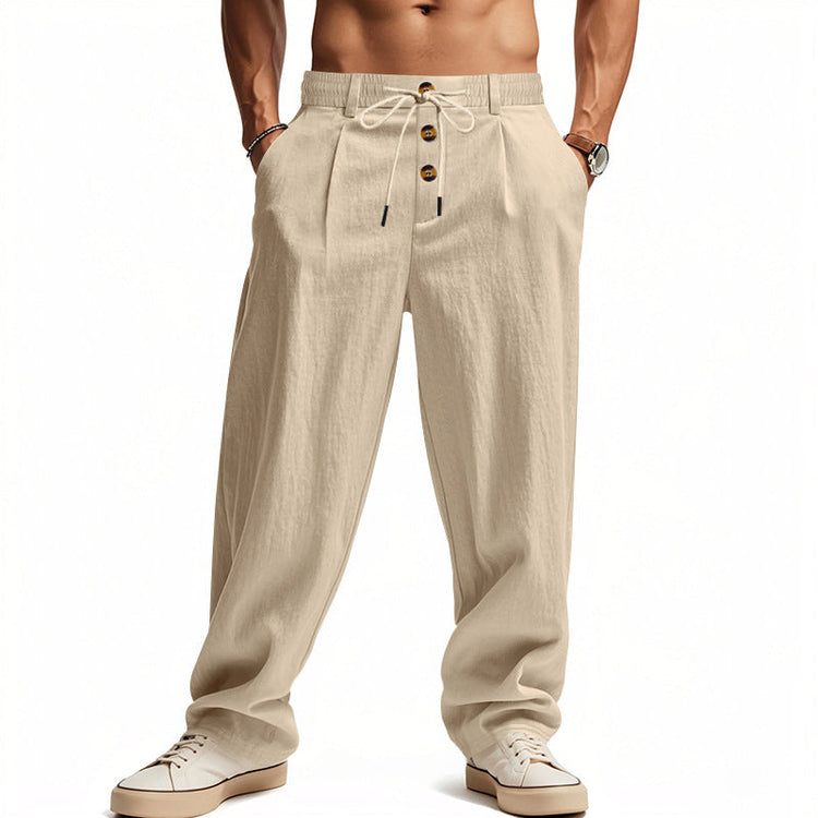 Mason – Men's Linen Drawstring Pants | Breathable Casual Trousers For Summer Comfort Neriona Khaki