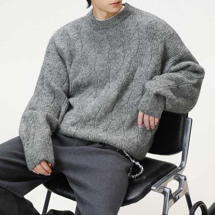 Frederick – Brushed Cable Knit Sweater | Oversized Crewneck Fit