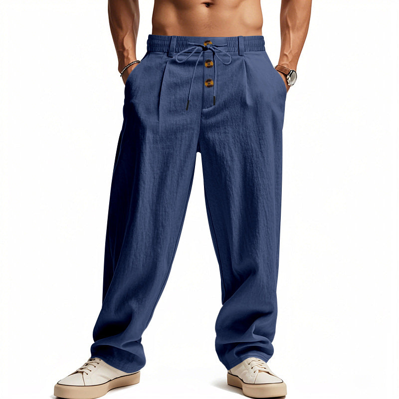 Mason – Men's Linen Drawstring Pants | Breathable Casual Trousers For Summer Comfort Neriona Dark Blue
