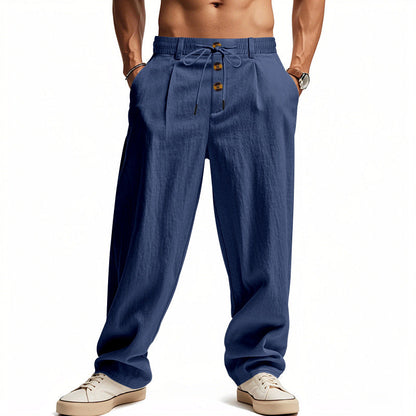 Mason – Men's Linen Drawstring Pants | Breathable Casual Trousers For Summer Comfort Neriona Dark Blue