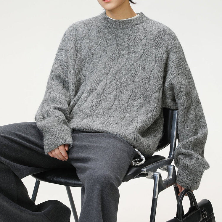 Frederick – Brushed Cable Knit Sweater | Oversized Crewneck Fit