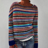 Clarissa – Striped Brushed Knit Sweater | Boat Neck Oversized Fit