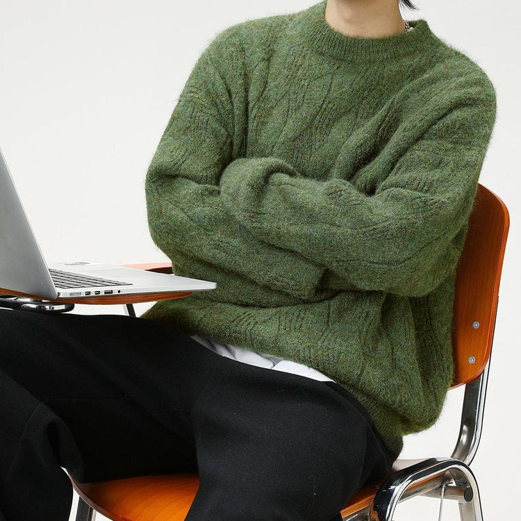 Frederick – Brushed Cable Knit Sweater | Oversized Crewneck Fit