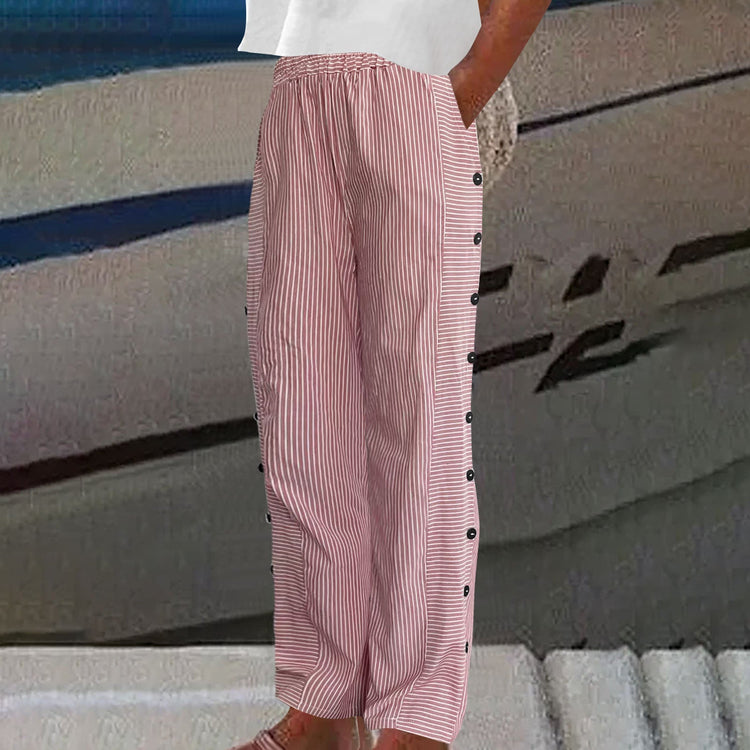 Aveline - Striped Comfortable Pants with Button Accents Neriona