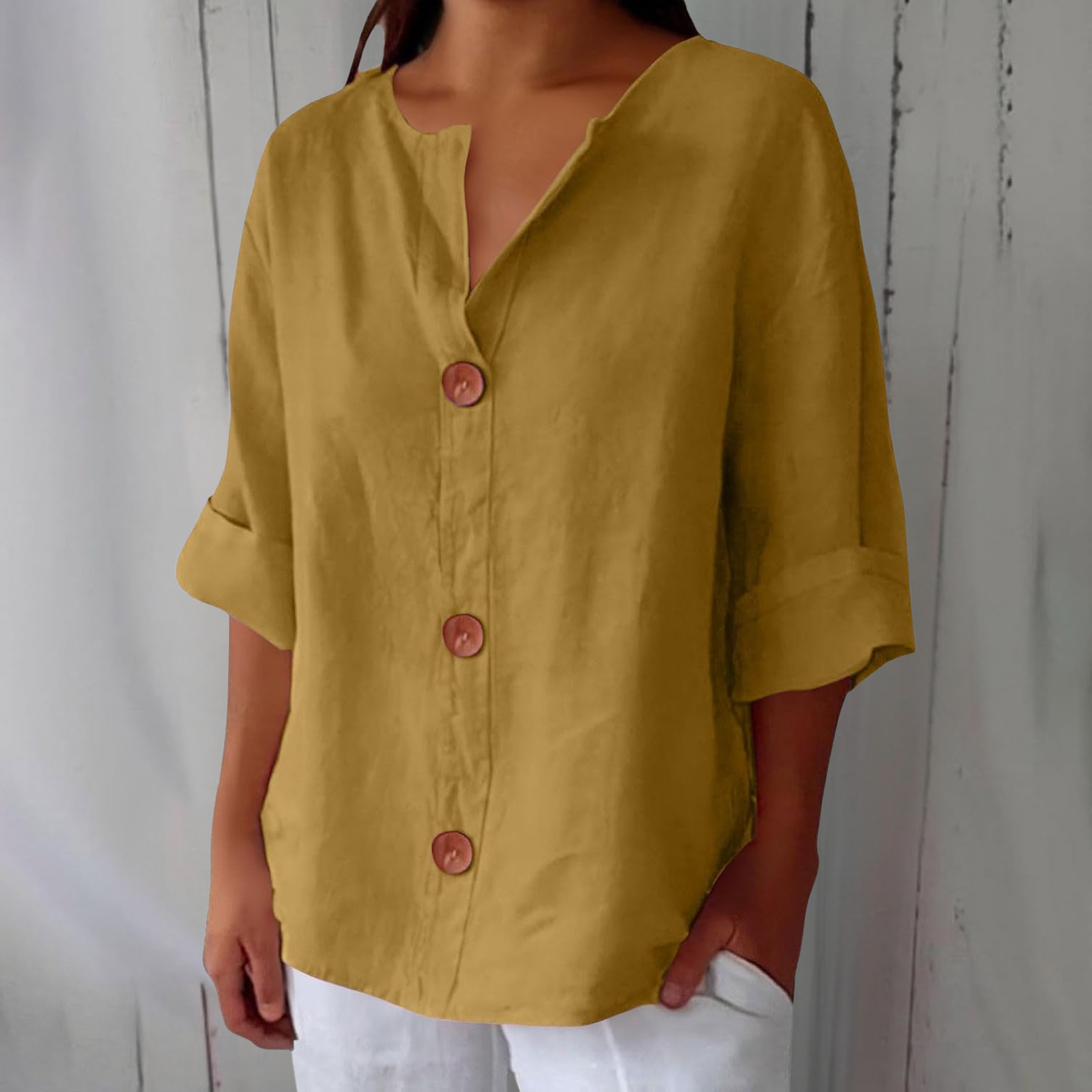 Margot – Linen Blend Blouse | Lightweight Loose Summer Top For Everyday Wear Blouse Neriona Yellow