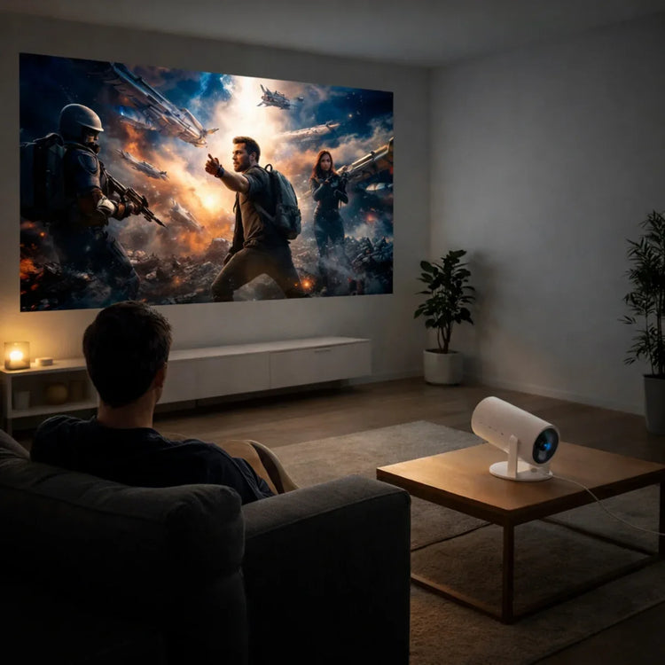 CinemaBeam Projector – Your Home Theater Anywhere | WiFi Bluetooth Smart Projector with Built In Apps & 130 Inch Display Neriona