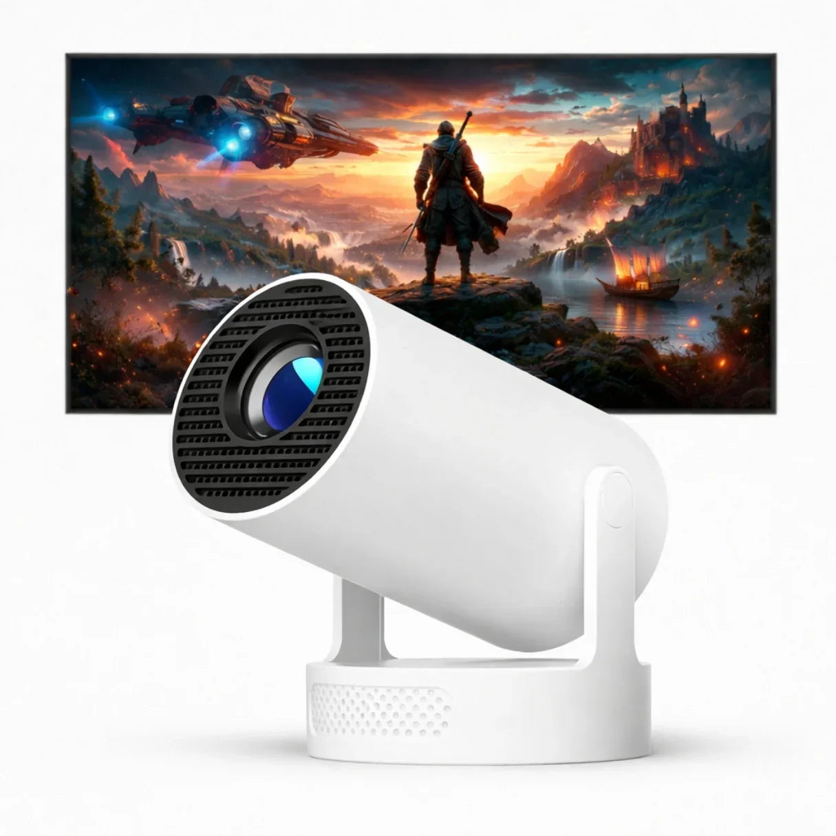 CinemaBeam Projector – Your Home Theater Anywhere | WiFi Bluetooth Smart Projector with Built In Apps & 130 Inch Display Neriona White