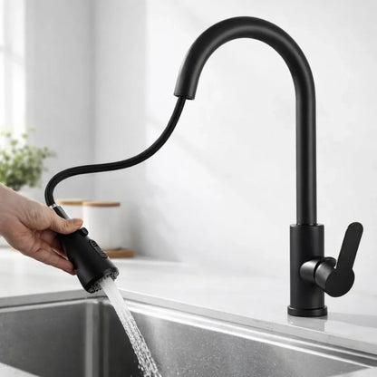 Pull Out Kitchen Faucet – Flexible Spray With Clean Design | Sink Tap With Swivel Spout And Dual Spray For Easy Everyday Use Neriona Black B