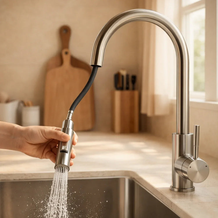 Pull Out Kitchen Faucet – Flexible Spray With Clean Design | Sink Tap With Swivel Spout And Dual Spray For Easy Everyday Use Neriona Brushed Nickle A