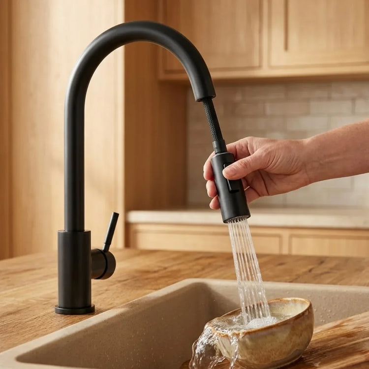 Pull Out Kitchen Faucet – Flexible Spray With Clean Design | Sink Tap With Swivel Spout And Dual Spray For Easy Everyday Use Neriona Black A