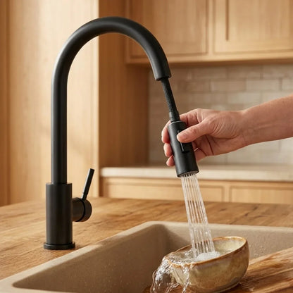 Pull Out Kitchen Faucet – Flexible Spray With Clean Design | Sink Tap With Swivel Spout And Dual Spray For Easy Everyday Use Neriona Black A