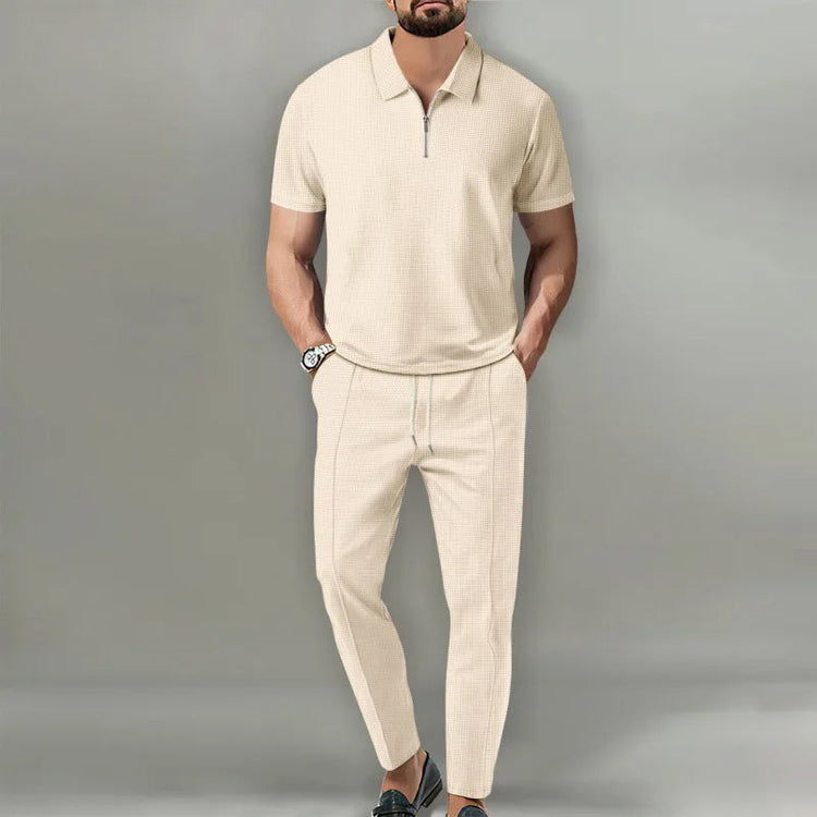 Lorenzo – Waffle Knit Two-Piece Set | Matching Shirt And Trousers For Smart Casual Style Men's Two-Piece Set Neriona