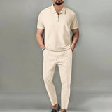 Lorenzo – Waffle Knit Two-Piece Set | Matching Shirt And Trousers For Smart Casual Style Men's Two-Piece Set Neriona