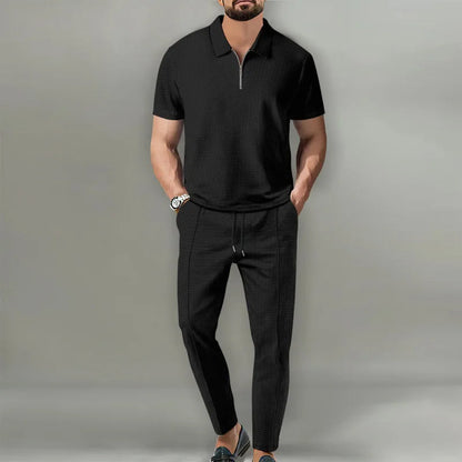 Lorenzo – Waffle Knit Two-Piece Set | Matching Shirt And Trousers For Smart Casual Style Men's Two-Piece Set Neriona