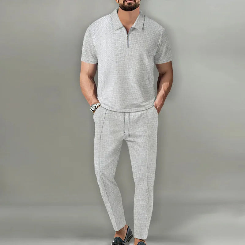 Lorenzo – Waffle Knit Two-Piece Set | Matching Shirt And Trousers For Smart Casual Style Men's Two-Piece Set Neriona