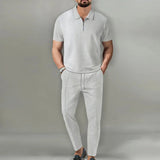 Lorenzo – Waffle Knit Two-Piece Set | Matching Shirt And Trousers For Smart Casual Style Men's Two-Piece Set Neriona