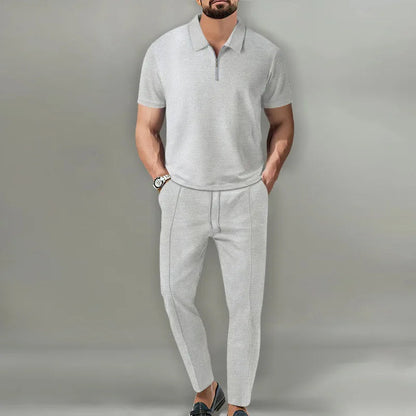 Lorenzo – Waffle Knit Two-Piece Set | Matching Shirt And Trousers For Smart Casual Style Men's Two-Piece Set Neriona
