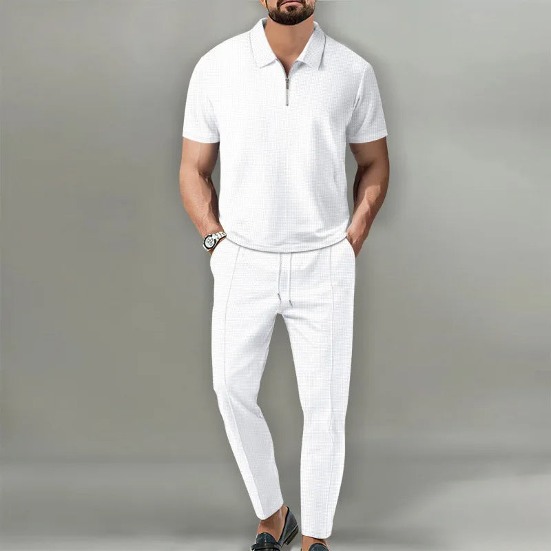 Lorenzo – Waffle Knit Two-Piece Set | Matching Shirt And Trousers For Smart Casual Style Men's Two-Piece Set Neriona