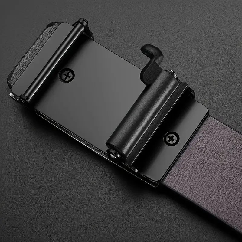 Men’s Leather Belt - Automatic Buckle Adjustable | Cowhide Belt for Business Casual Jeans and Everyday Wear No Holes Design Neriona