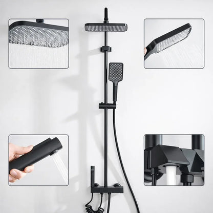 Luxury Shower System – Matte Black With Architectural Design | Rainfall Set With Digital Display And Multi Function Control Neriona