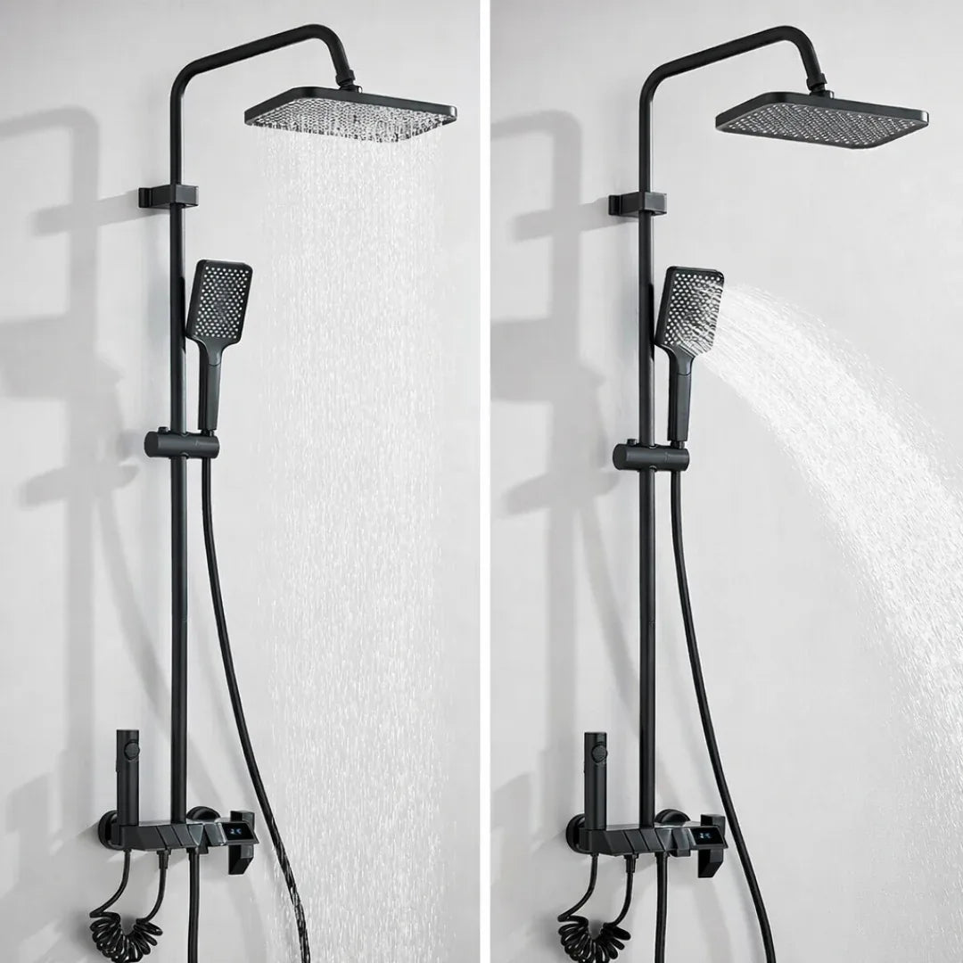 Luxury Shower System – Matte Black With Architectural Design | Rainfall Set With Digital Display And Multi Function Control Neriona
