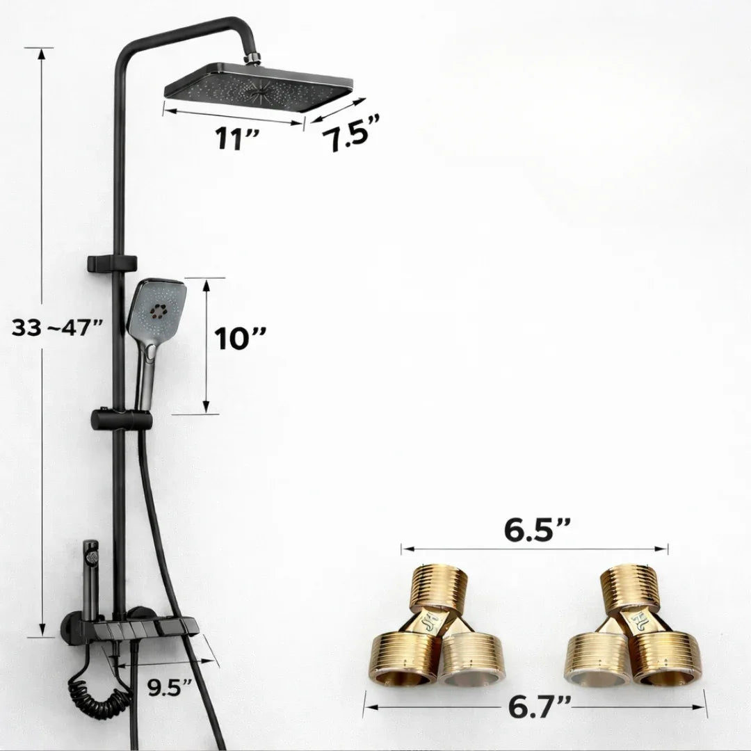Luxury Shower System – Matte Black With Architectural Design | Rainfall Set With Digital Display And Multi Function Control Neriona