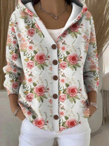 Elara – Hooded Button Cardigan | Cozy Knit Sweater For Everyday Comfort Sweater Neriona Floral White