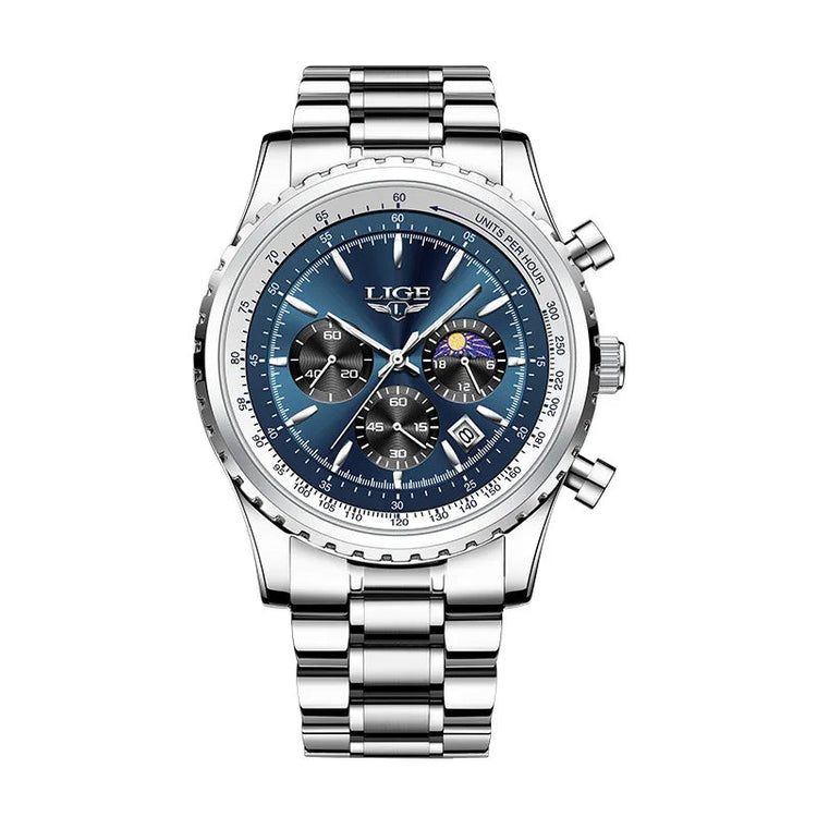 The Monarch Watch – Stainless Steel Quartz Watch | Bold Luxury Watch for Business, Evening & Everyday Wear Neriona Sapphire