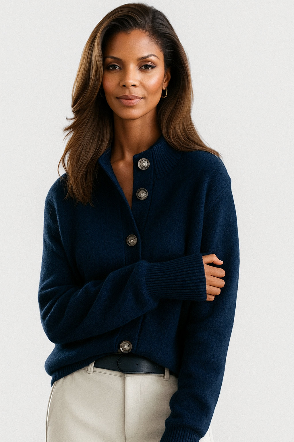 Calla – Classic Button Cardigan, Blue - Cole & May