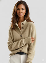 Calla – Classic Button Cardigan, Beige - Cole & May