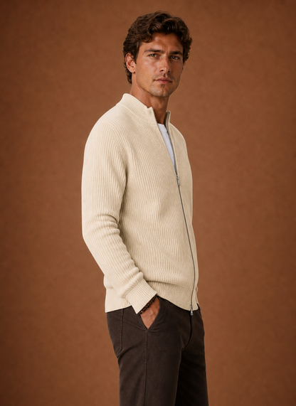 Men's Full Zip Knit Cardigan – Cardigan, Cream - Cole & May