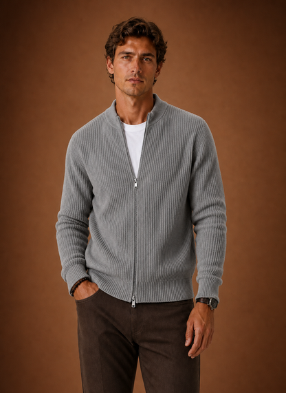 Men's Full Zip Knit Cardigan – Cardigan, Grey - Cole & May