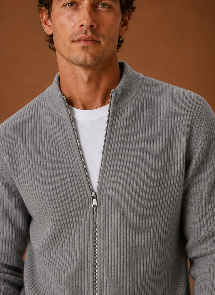 Men's Full Zip Knit Cardigan – Cardigan, Grey - Cole & May