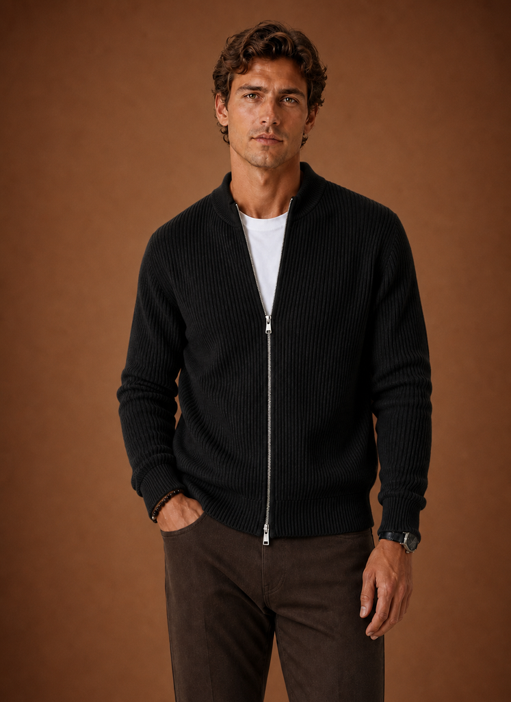 Men's Full Zip Knit Cardigan – Cardigan, Black - Cole & May