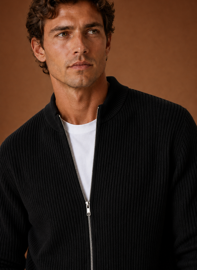 Men's Full Zip Knit Cardigan – Cardigan, Black - Cole & May