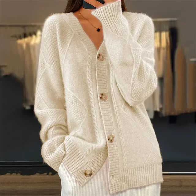 Lena – Cashmere Button Cardigan, Beige - Cole & May