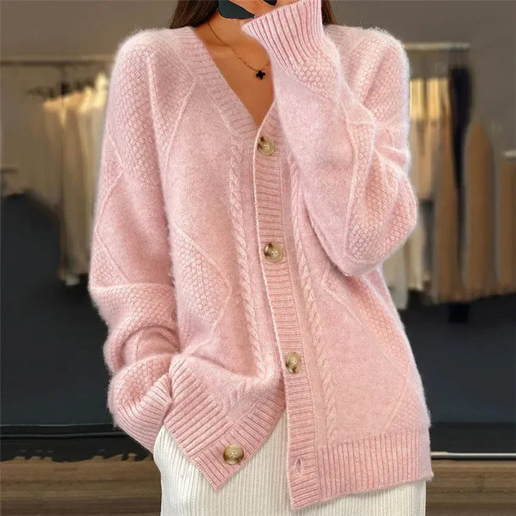 Lena – Cashmere Button Cardigan, Pink - Cole & May