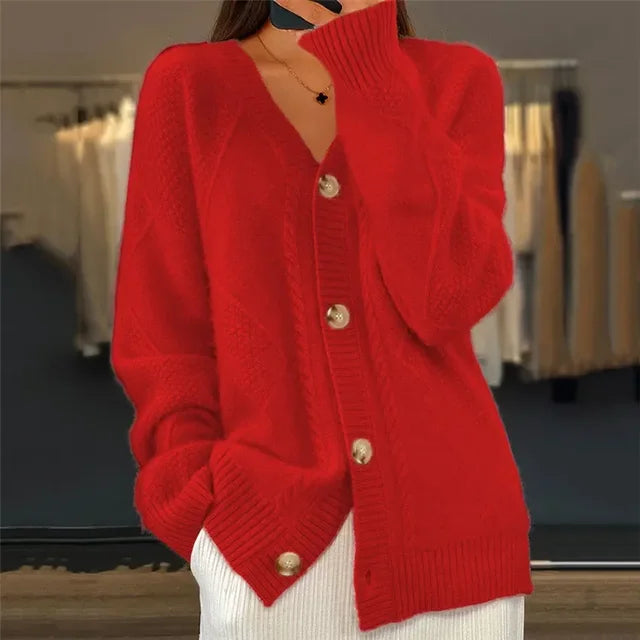 Lena – Cashmere Button Cardigan, Red - Cole & May