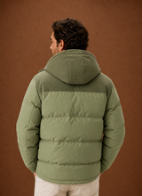 Men's Hooded Winter Puffer Jacket – Corduroy Collar, Green - Cole & May