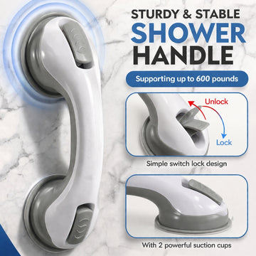 Shower Grab Bar – Strong Suction & No Drill Install | Bathroom Safety Handle For Shower Or Tub With Secure Grip On Smooth Surfaces Neriona